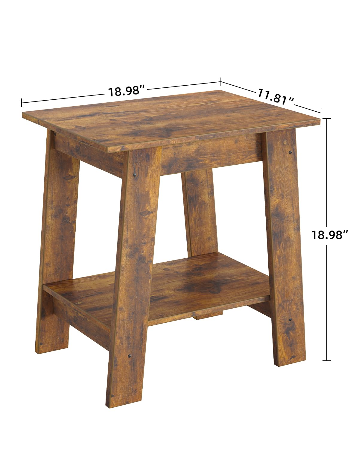 Garvee End Table, Set of 2, Side Table with 2-Tier Storage Shelf, Sofa Table for Small Space, Square Nightstand for Entryway, Farmhouse, Living Room, Easy Assembly, Rustic Brown
