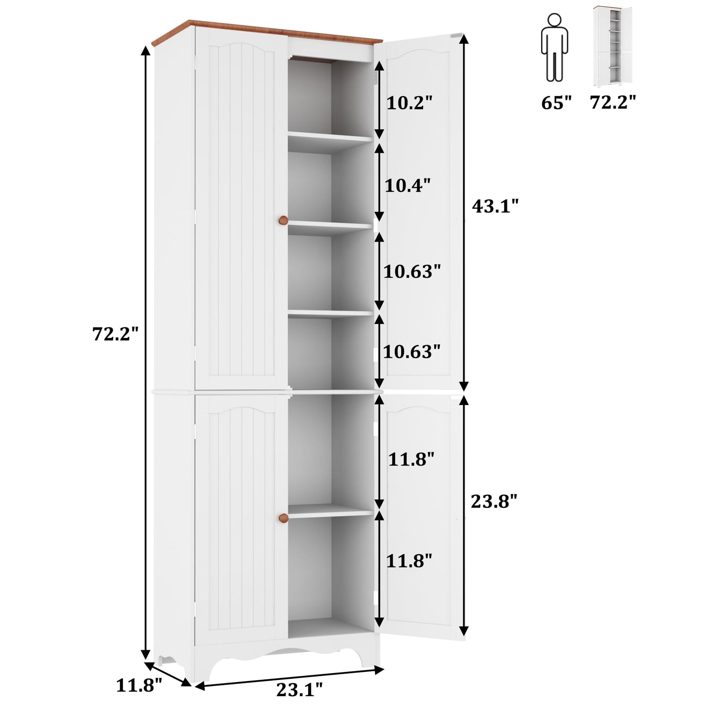 Function Home 72" Kitchen Pantry Cabinet, Freestanding Storage Cabinets, Tall Food Pantry with Doors and Adjustable Shelves, Utility Floor Cabinet for Kitchen Dining Room Living Room, White