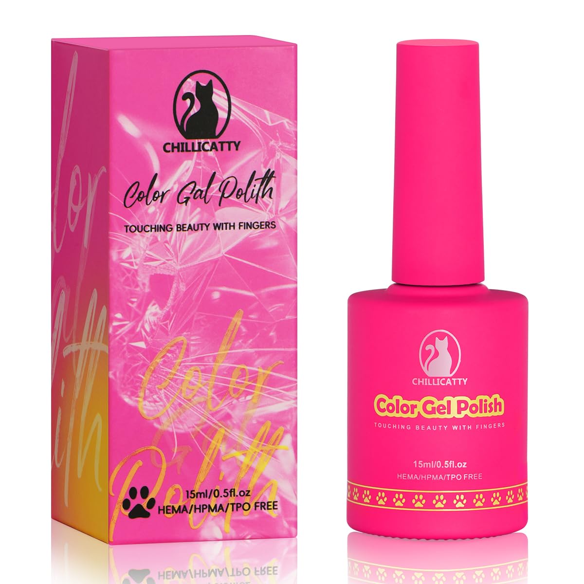 Reflective Glitter Gel Nail Polish, HEMA HPMA TPO Free, Hot Pink Flash Diamond Shimmer, Need UV Lamp Long Lasting Salon Perfect Gel Nail 15ML for Women (Dia-004)