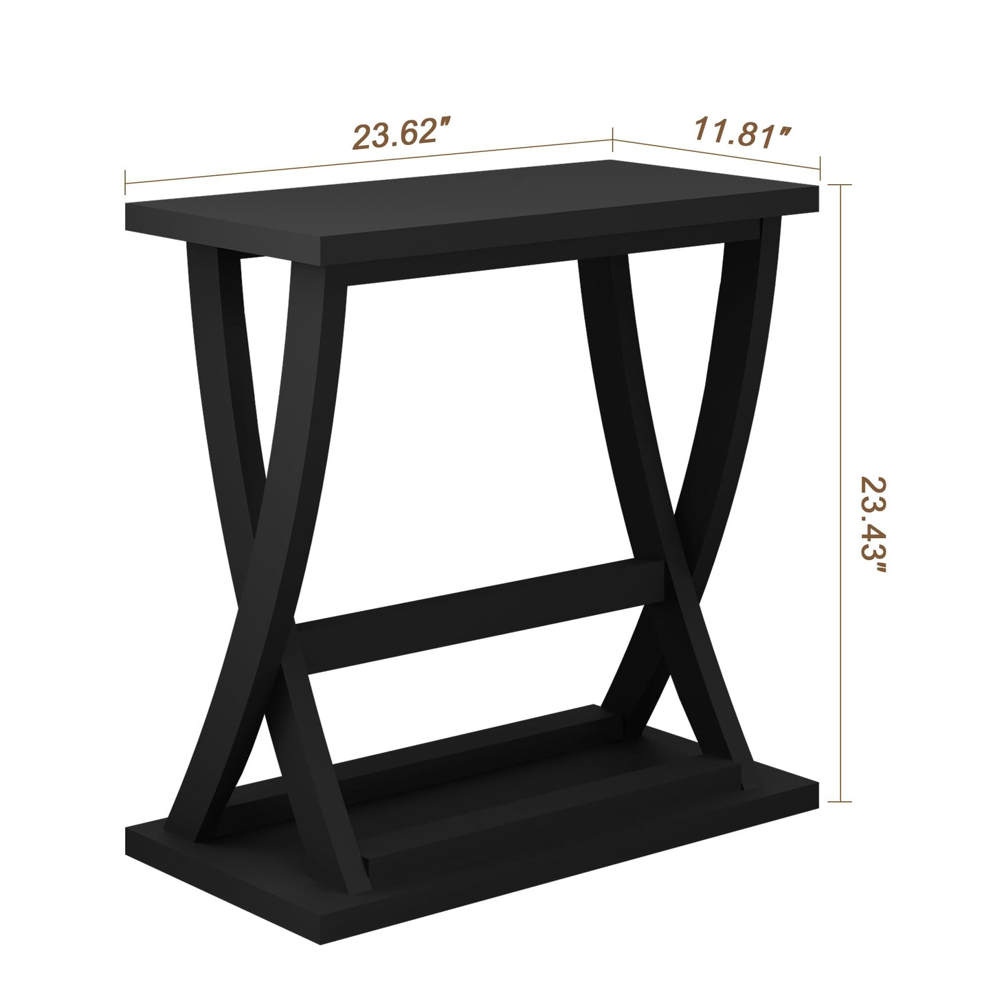 ChooChoo Black End Table, Narrow Side Table with Storage Shelf, Modern X-Design Slim End Table for Living Room,Bedroom, Small Space, 11.8" D*23.6" W*23.4" D
