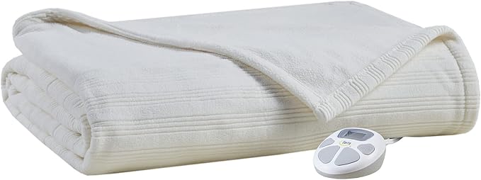 Serta Travis Fleece Ultra Soft Tri-Rib Textured Electric Blanket, Cozy and Snuggly Cover Fast Heating for Cold Weather, Auto Shut Off, Multi Heat Setting Controller, King, Cream