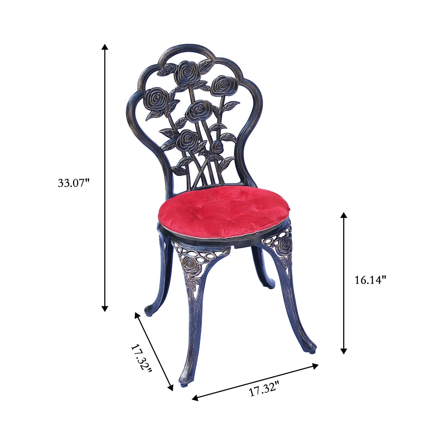 Mandolin Patio Table and Chairs,5 Piece Outdoor Dining Set,Rust-Resistant Cast Aluminum Bistro Set with Cushion.Rose Design (Copper)