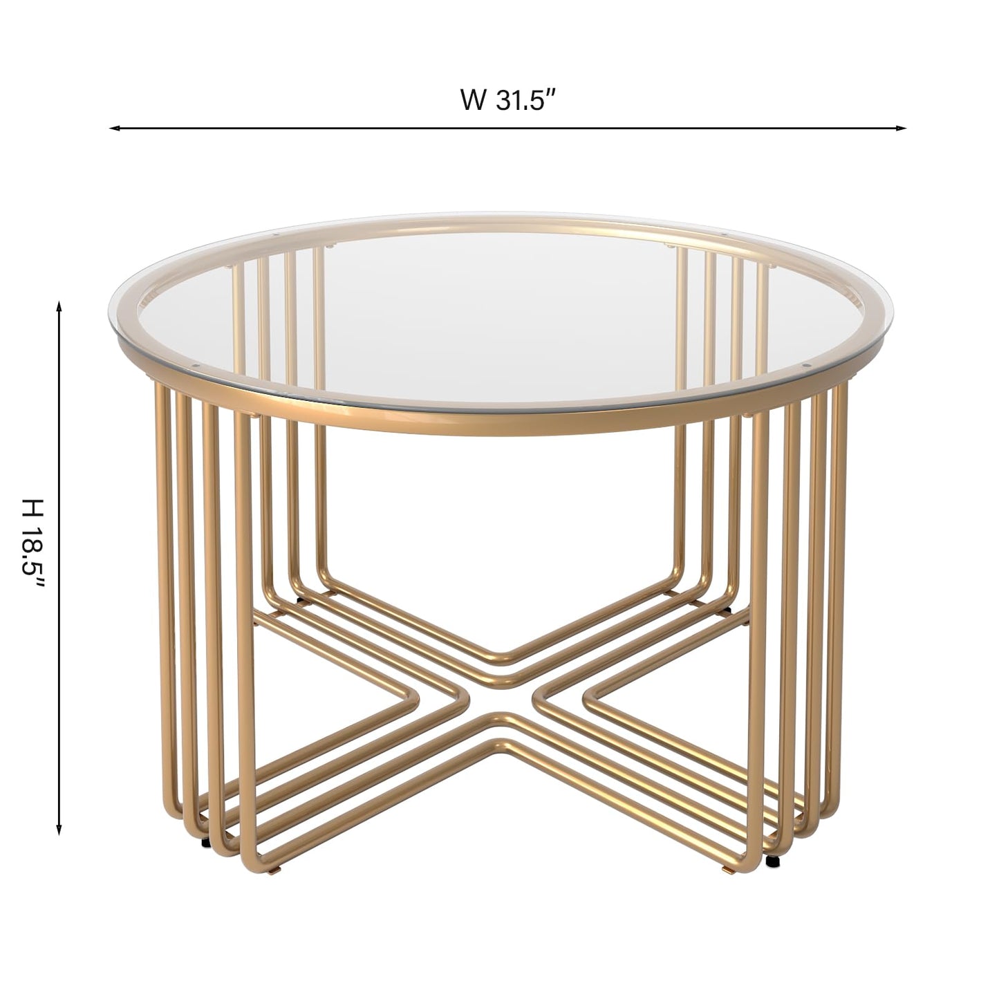 Esucllc Round Coffee Table, Glass Coffee Tables for Small Space, Modern Center Table for Living Room, Sofa Side Table with Metal Steel Frame, Circle Coffee Table for Home, Office, Apartment, Gold