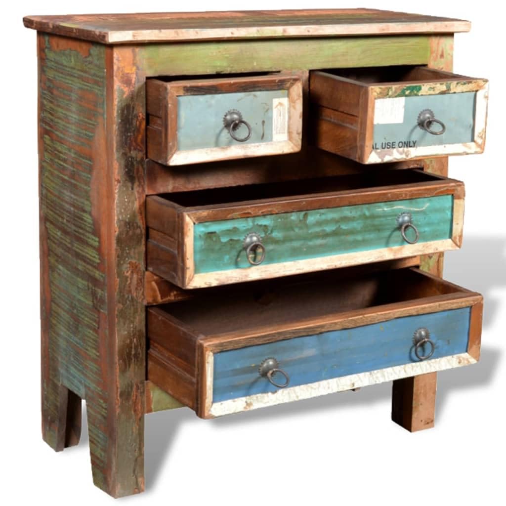 vidaXL Solid Wooden Cabinet with 4 Drawers, Handcrafted from Reclaimed Wood, Ideal for Storage and Decor, Brown, Size: 26" x 12" x 28"