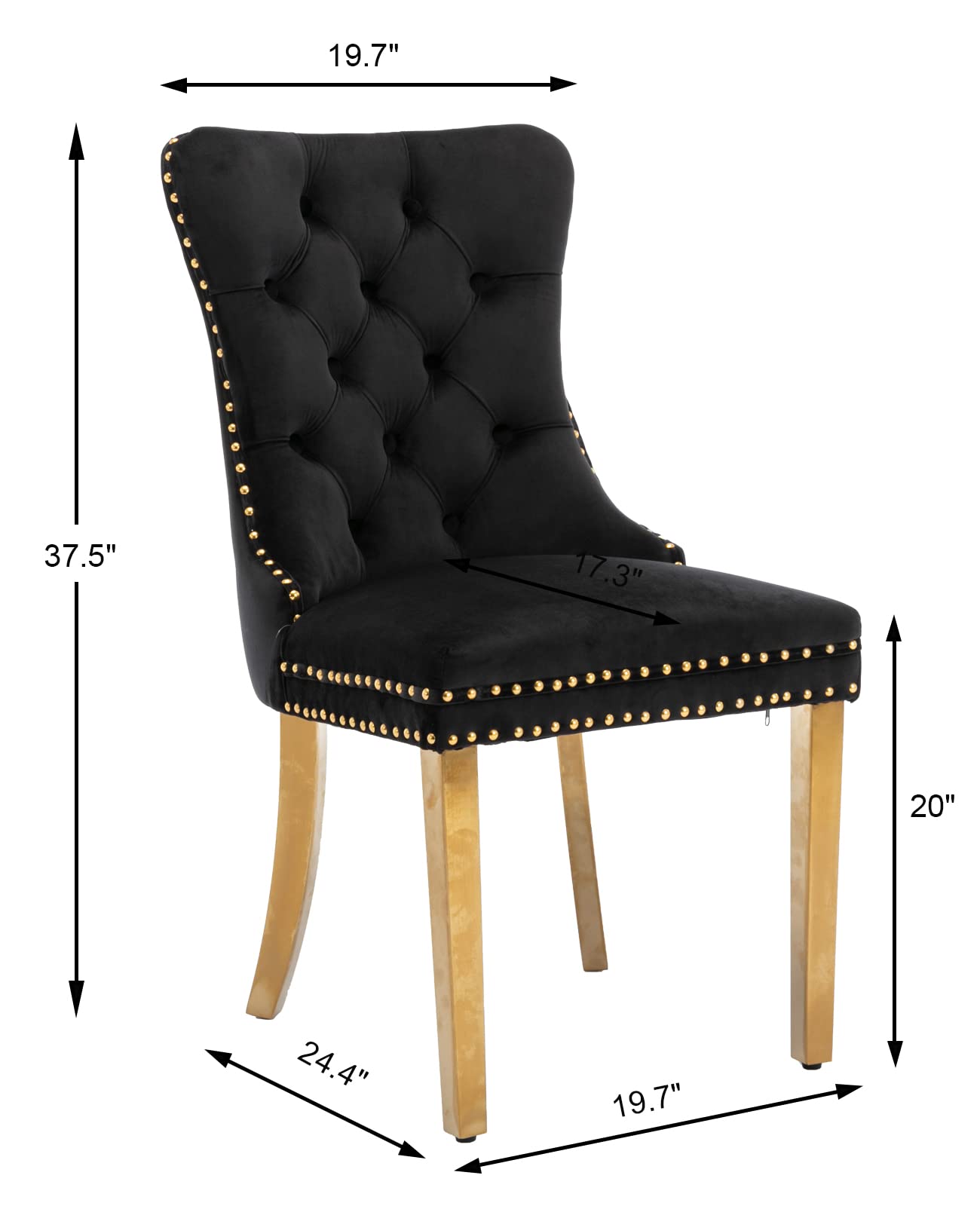 Black Dining Chairs Set of 6,Velvet Upholstered Dining Room Chairs with Back Ring Pull Trim and Golden Stainless Steel Legs,Modern Dining Chairs Perfect for Dining Room,Kitchen(Black)