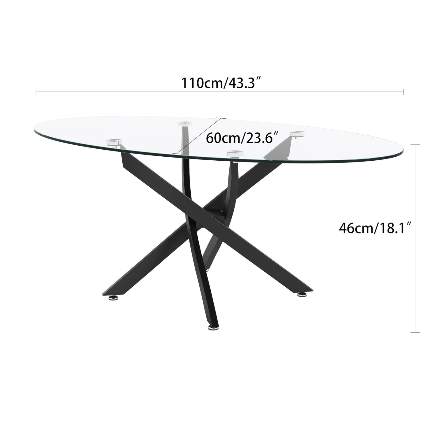 GOLDFAN Oval Coffee Table Modern Living Room Table with Tempered Glass Top and Black Metal Legs Contemporary Stylish Center Table Tea Table for Living Room Bedroom