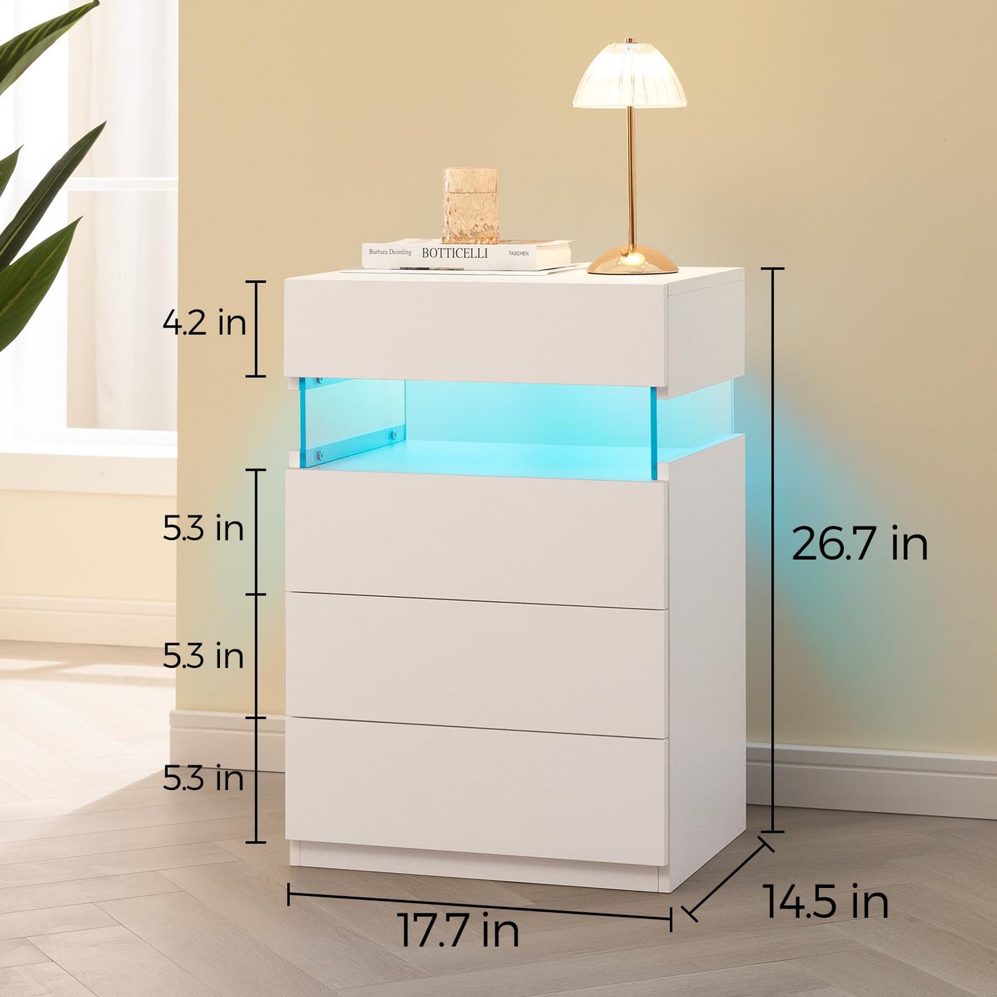 Bingoday White Nightstand Set of 2 LED Nightstands Set of 2 Night Stand Set 2 with 4 Drawers Modern Bedside Tables for Bedroom, Living Room (White)