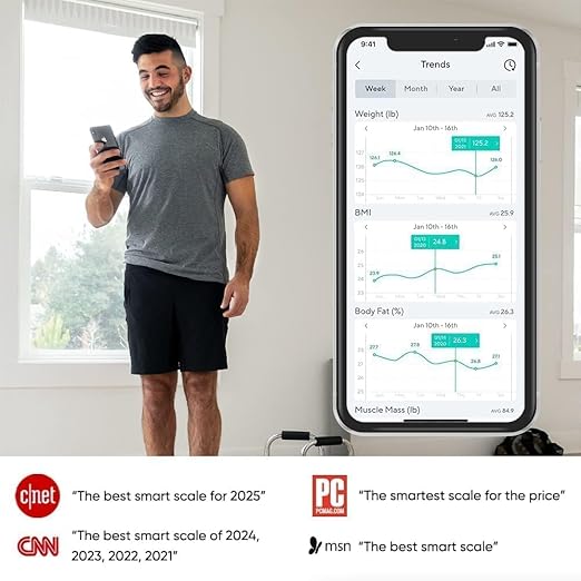Wyze Smart Scale X - Digital Bathroom Scale for Body Weight, BMI, Body Fat, Muscle Mass, Heart Rate Monitor | Sync with Health Apps | Body Composition Analyzer for People, Baby & Pet, 400 lbs (Black)