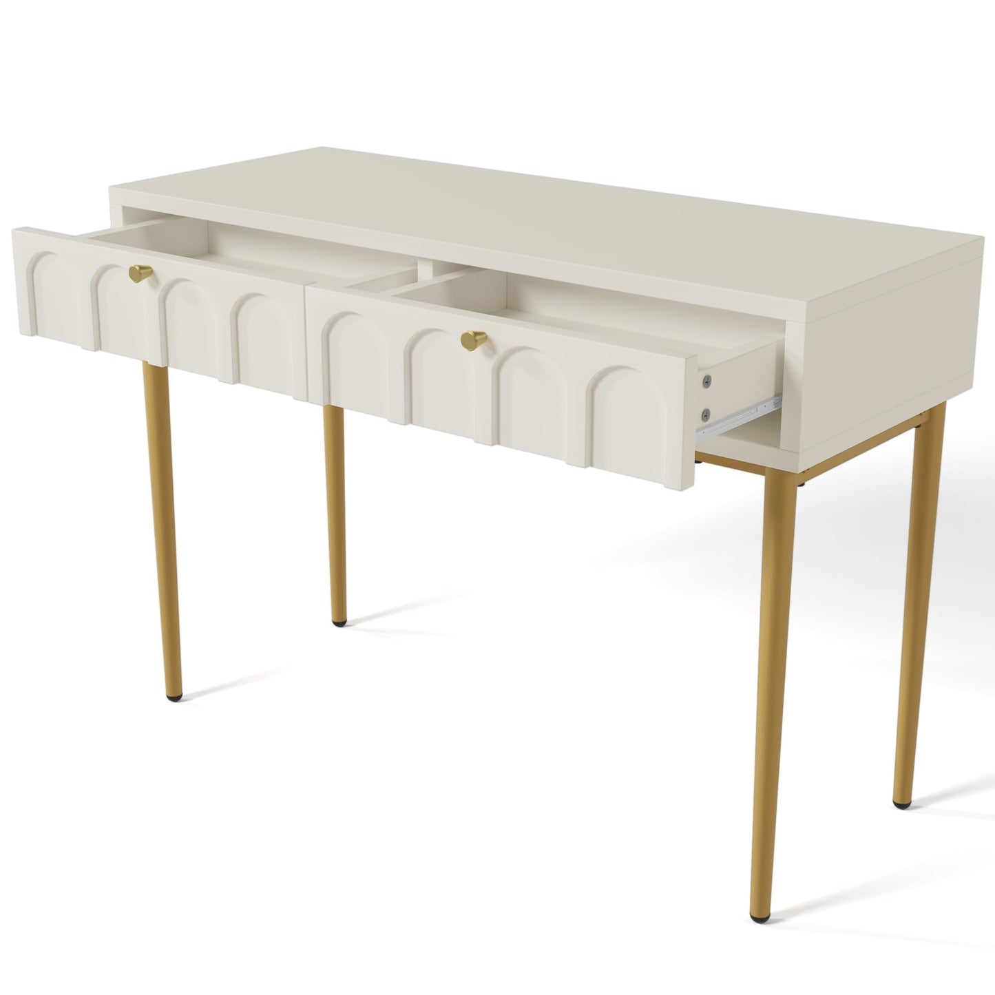 MATONELL Modern Style Double Drawer Dressing Table - Combining Wood & Metal Legs - Spacious Storage, Durable - Suitable for Bedroom, Living & Office - Multi-Purpose Use