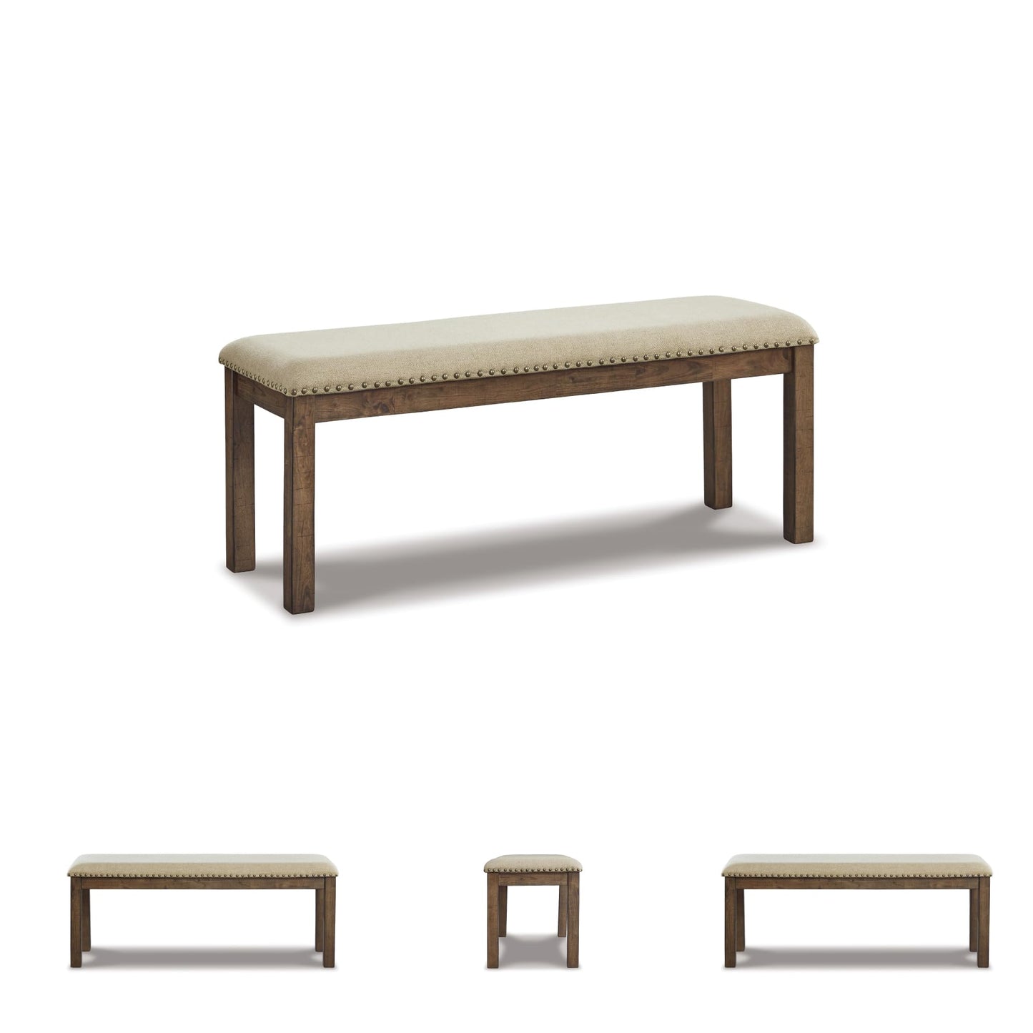 Signature Design by Ashley Moriville Casual Rustic Upholstered Dining Bench, Grey & Brown