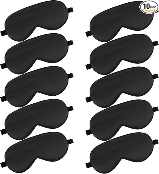 10 Pcs Sleep Mask, Natural Silk Eye Mask Cover 3D Adjustable Strap Sleeping Mask Comfortable Soft Elastic Bands Eye Shade Cover for Travel Sleeping All Night Sleep