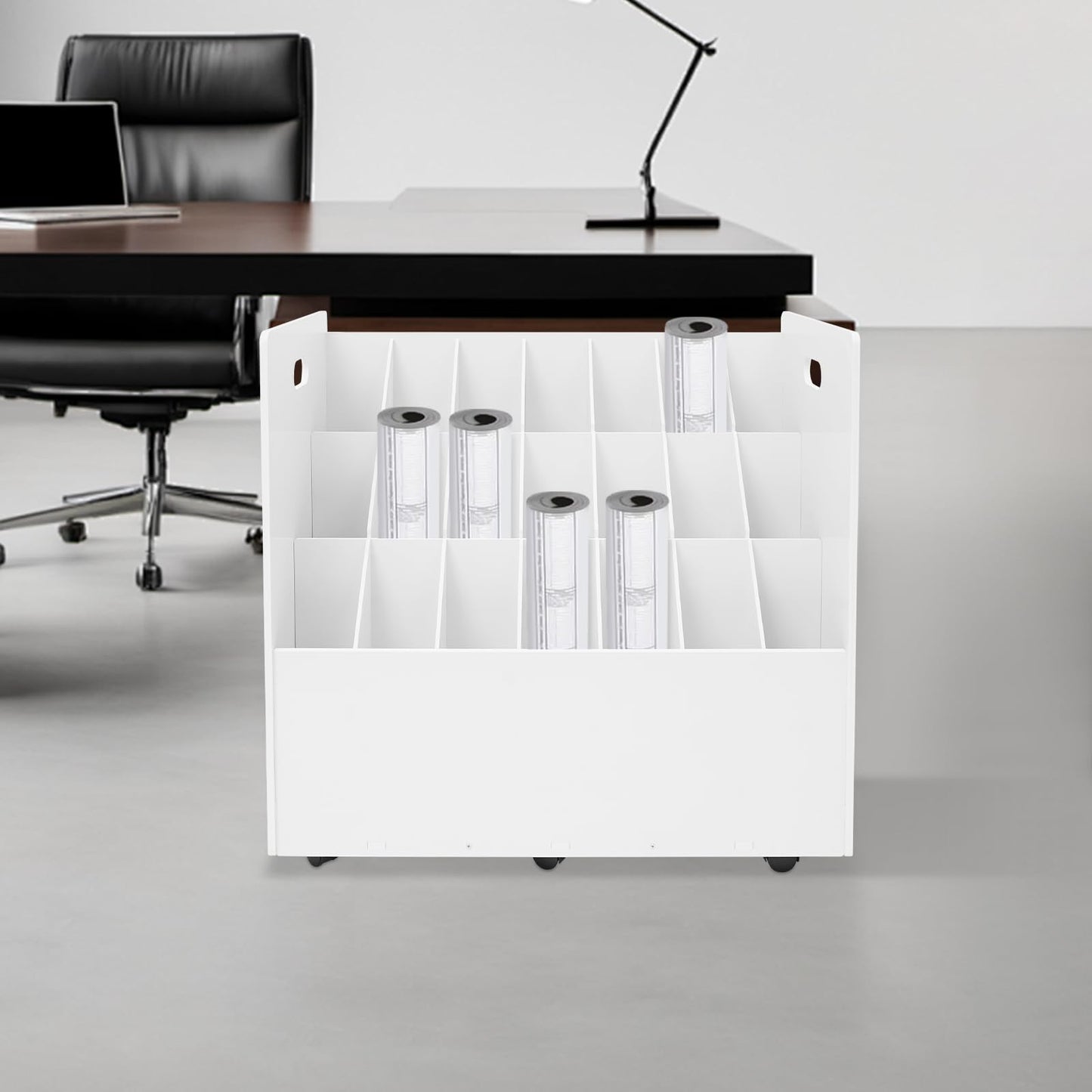 KJNHhugH Blue Print Storage Organizer, 21 Slots Mobile Roll File Cart Blueprint Cabinet with Wheels File Storage Rack Roll Document Holder for Office and Home (White)