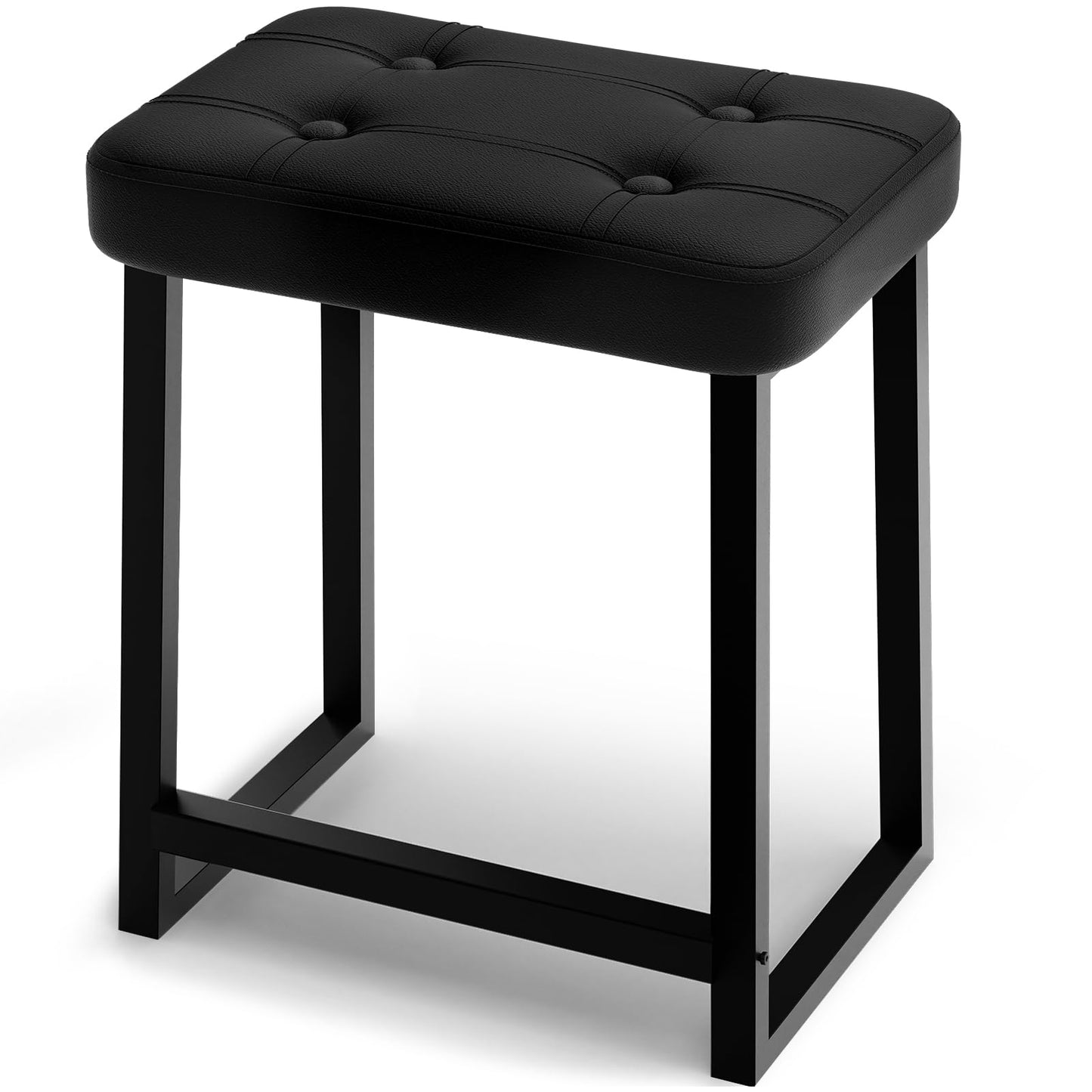 iTsst Vanity Stool Chair, Makeup Stool for Vanity,Small Ottoman Footrest for Bathroom, Bedroom, Living Room, Entryway, Offices，Leather &Metal Legs with Anti-Slip Feet, Black