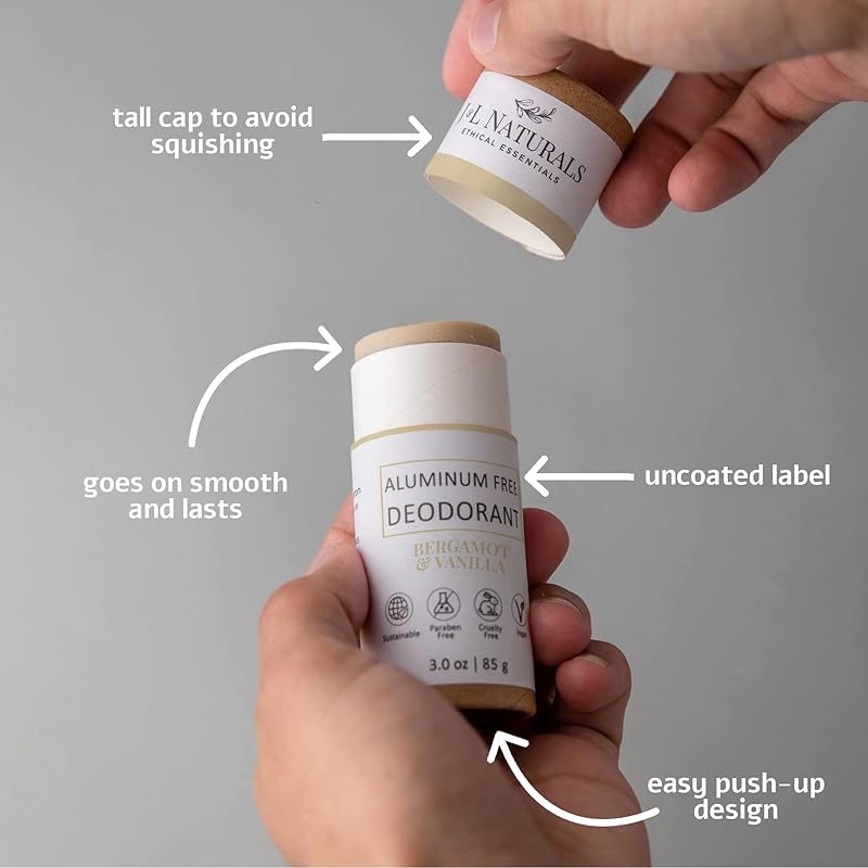 J&L Naturals Aluminum Free Deodorant for Men & Women | 100% Natural Ingredients With Coconut Oil, Shea Butter, & Essential Oils | Sustainable, Eco-Friendly (Bergamot & Vanilla, 3.0 Oz (Pack of 4))
