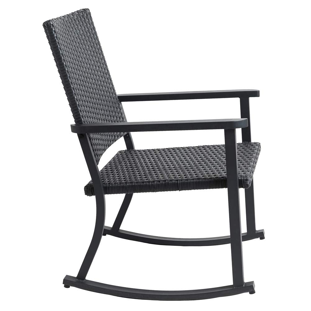 C-Hopetree Outdoor Rocking Chair, Outside Patio Porch Rocker, Metal Frame, Black All Weather Wicker