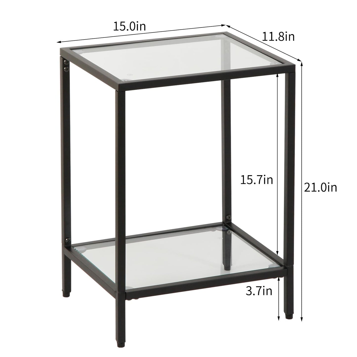 Gawicpy Modern 2-Tier Tempered Glass End Table - Stylish Black Metal Side Table for Small Spaces, Perfect for Living Room & Bedroom (Black, 1PCS)