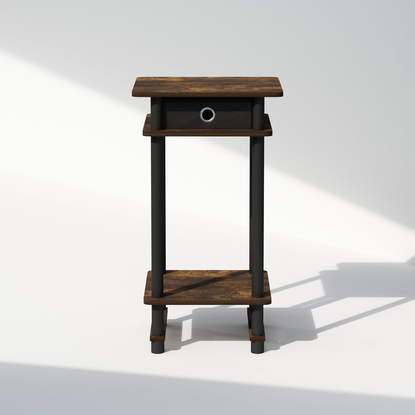 Furinno Turn-N-Tube Tall Nightstand with Bin, 1-Pack, Plastic Poles, Amber Pine/Black