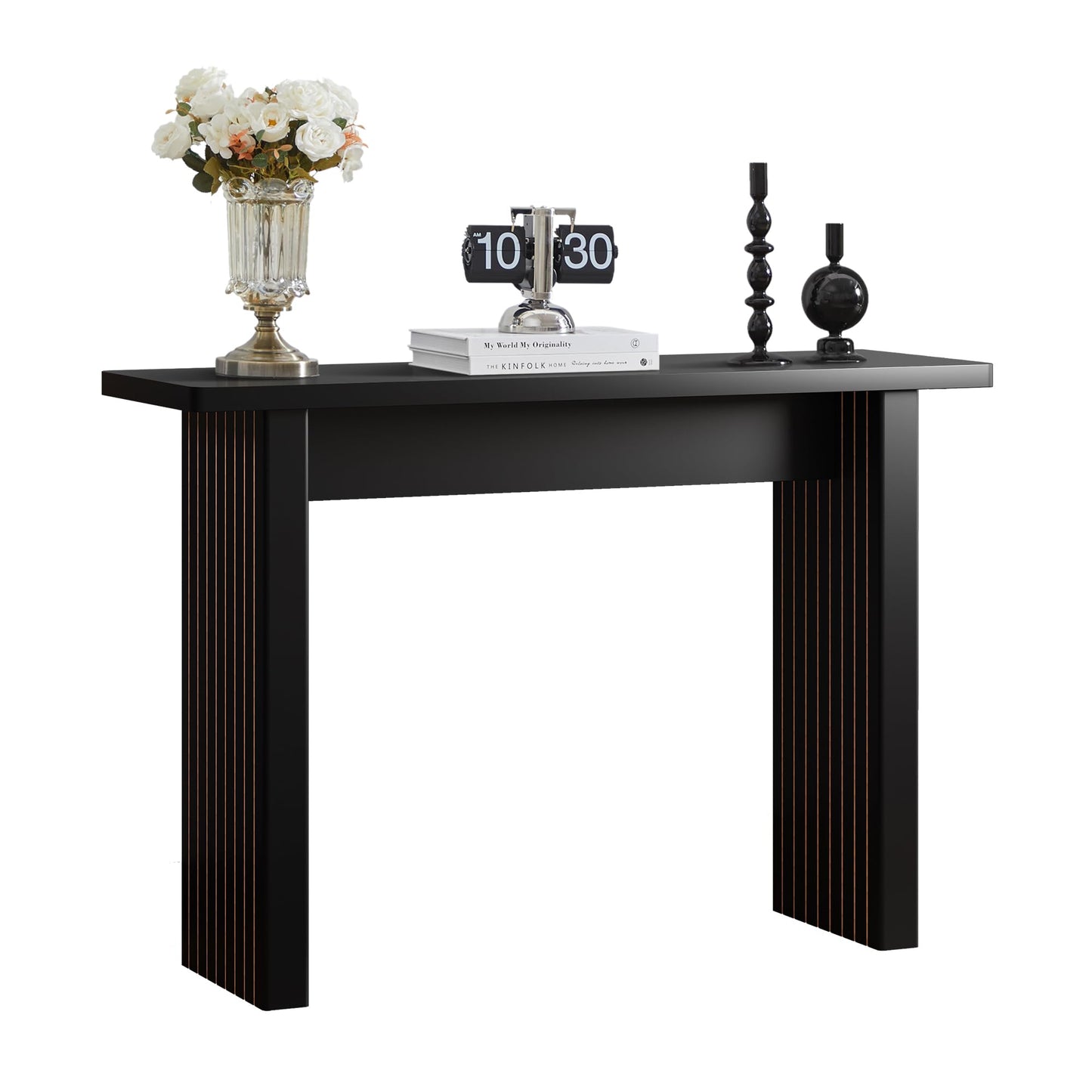 RUSTYER Fluted Entryway Console Table, Wooden Rectangular Sofa Table for Entrance, Narrow Wood Entryway Small Long Entry Table for Hallway, Living Room (Black)