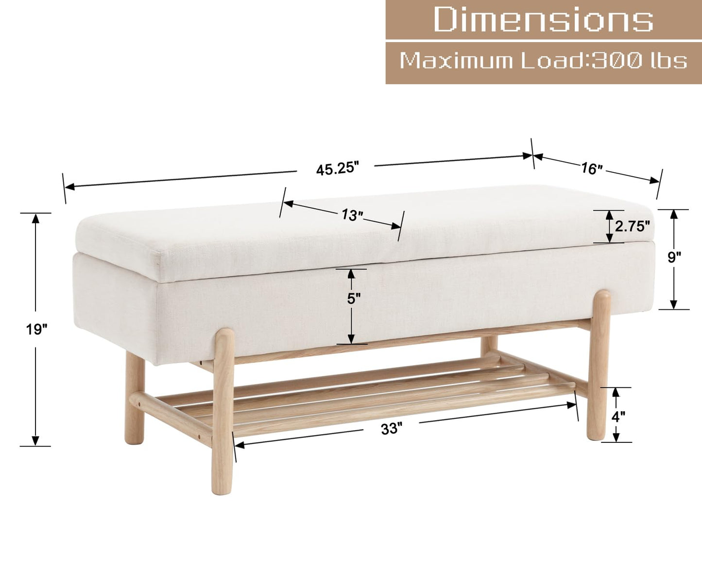 Shunzhi Modern Entryway Bench Upholstered Flip-Top Shoe Storage Bench Linen Fabric Ottoman Bench End of Bed Bench with Wood Frame/Shelf for Living Room/Bedroom/Hallway,45.25 Inches, Beige