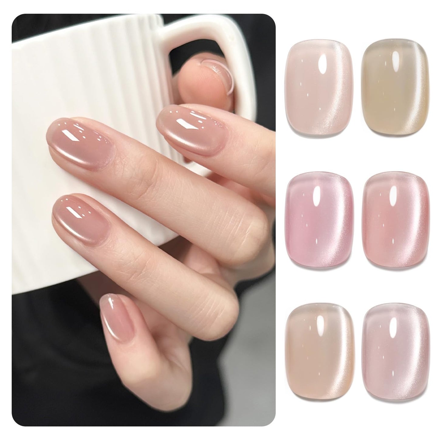 GAOY Cat Eye Gel Nail Polish Set with Magnet for Pink Brown Glitter Holographic Cat Eye, Salon Gel Manicure and Nail Art DIY at Home, Bright Moonlight