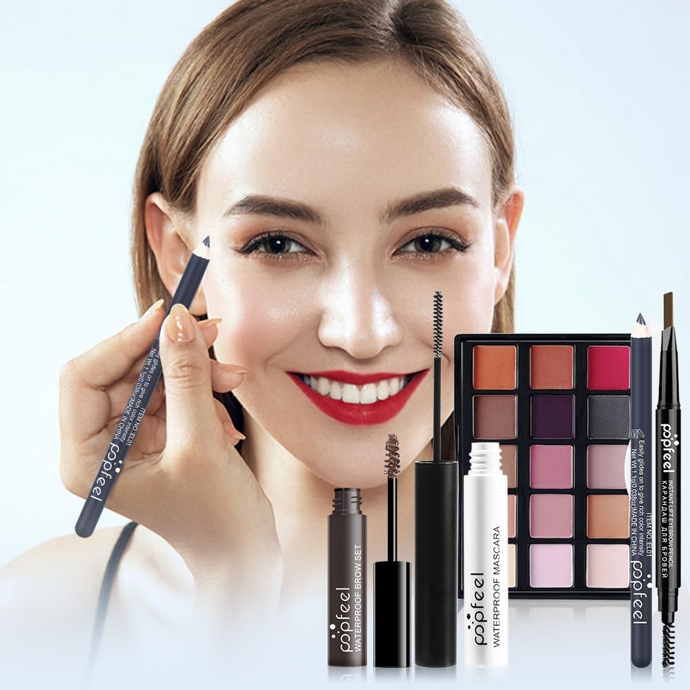 All in One Eyeshadow Palette Makeup Set, Makeup Kit with Primer, Mascara, Concealer Palette, Lip Stick, Brow Pen, Travel Makeup Bundle Holiday Surprising Makeup Gift Box for Women Girl