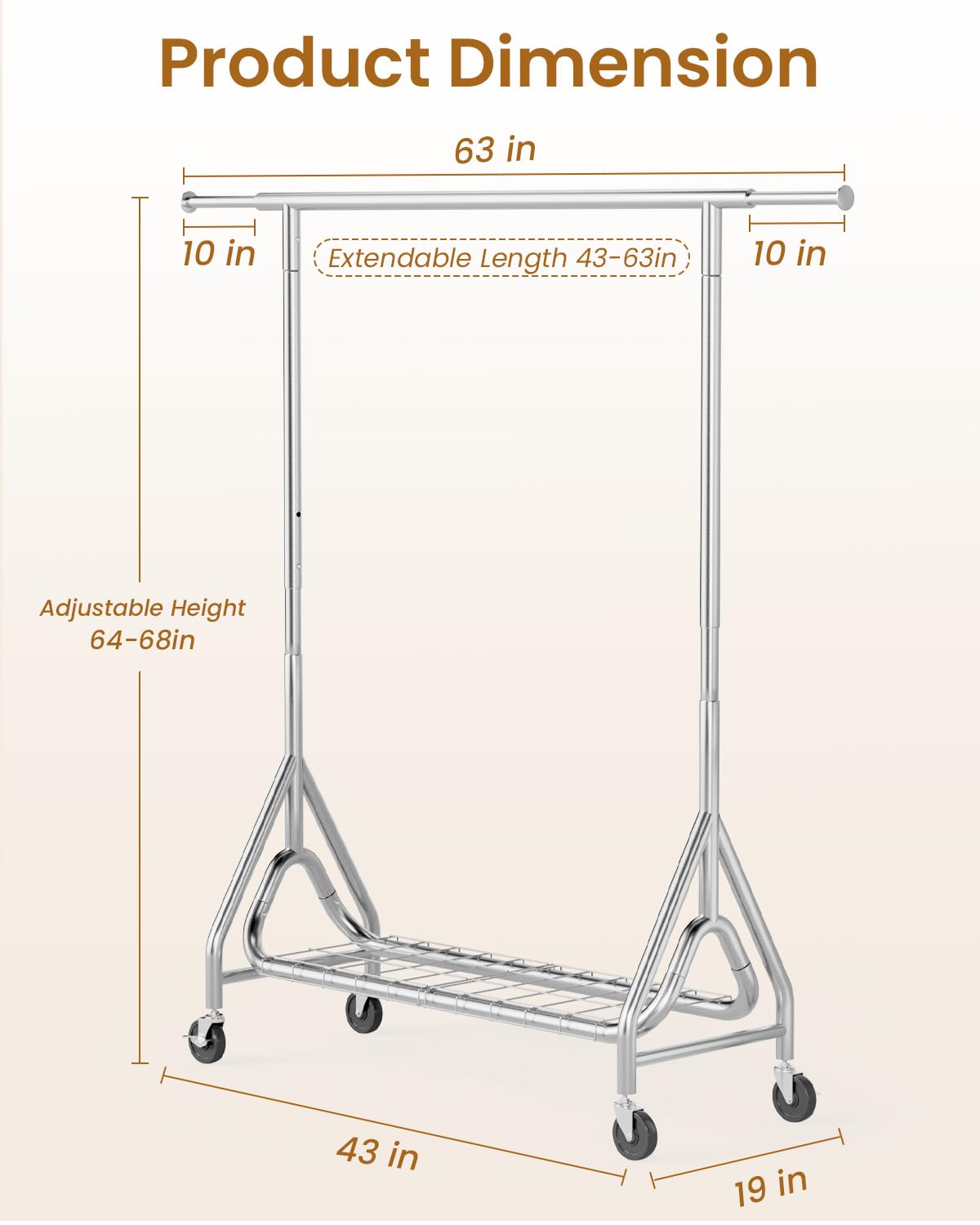 JIEJIERUI Heavy Duty Clothing Rack, Metal Clothes Rack Load 450 LBS, Rolling Coat Racks for Hanging Clothes with Lockable Wheels, Wardrobe Closet Garment Racks for Bedroom, Silver
