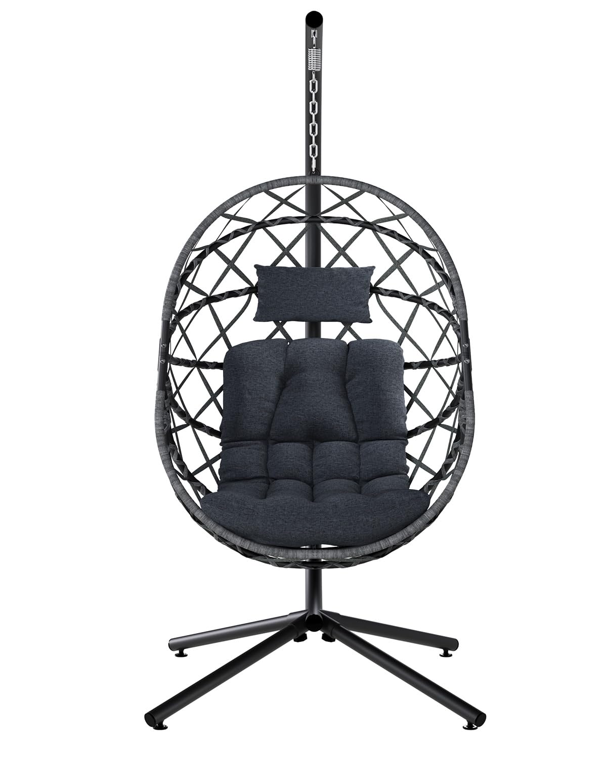 SWITTE Hanging Egg Chair with Stand, Outdoor & Indoor Wicker Egg Swing Chair with Cushion, 400LBS Capacity for Patio, Bedroom & Garden - Dark Grey