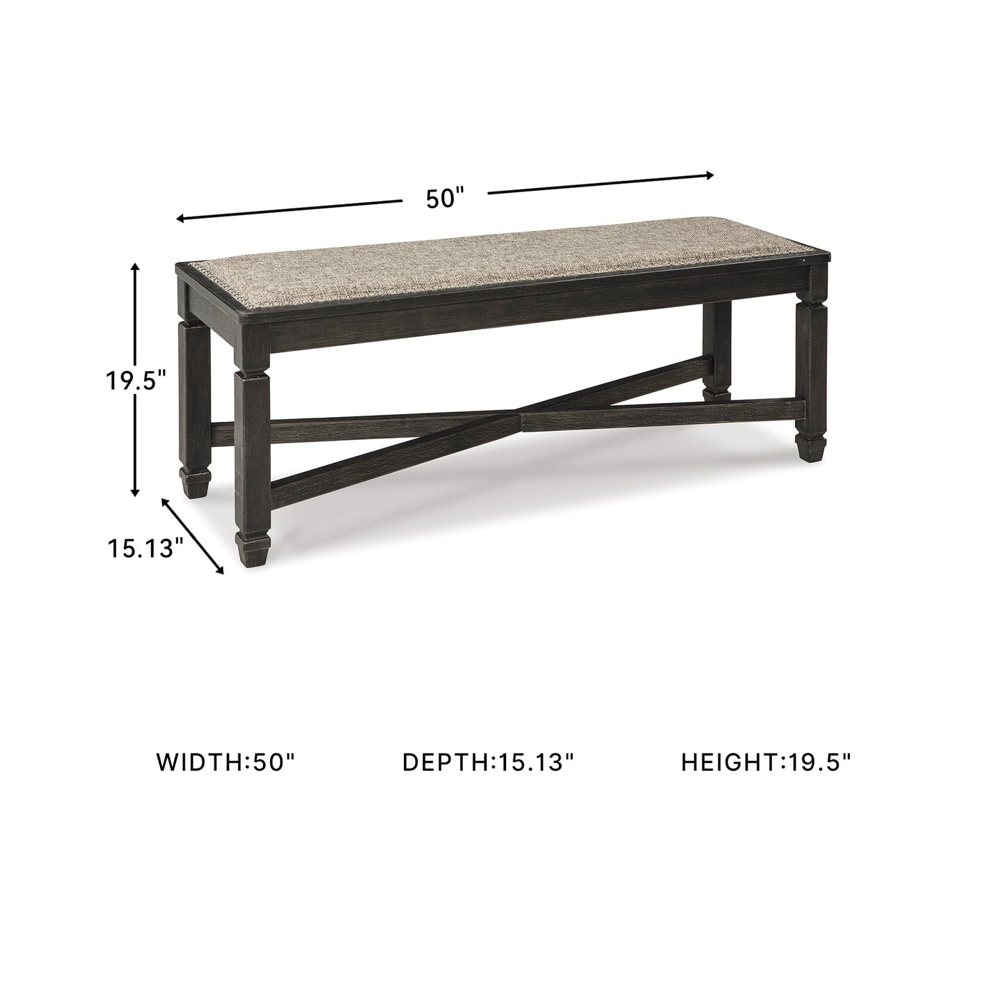 Signature Design by Ashley Tyler Creek Modern Farmhouse Upholstered Dining Room Bench, Antique Black Finish