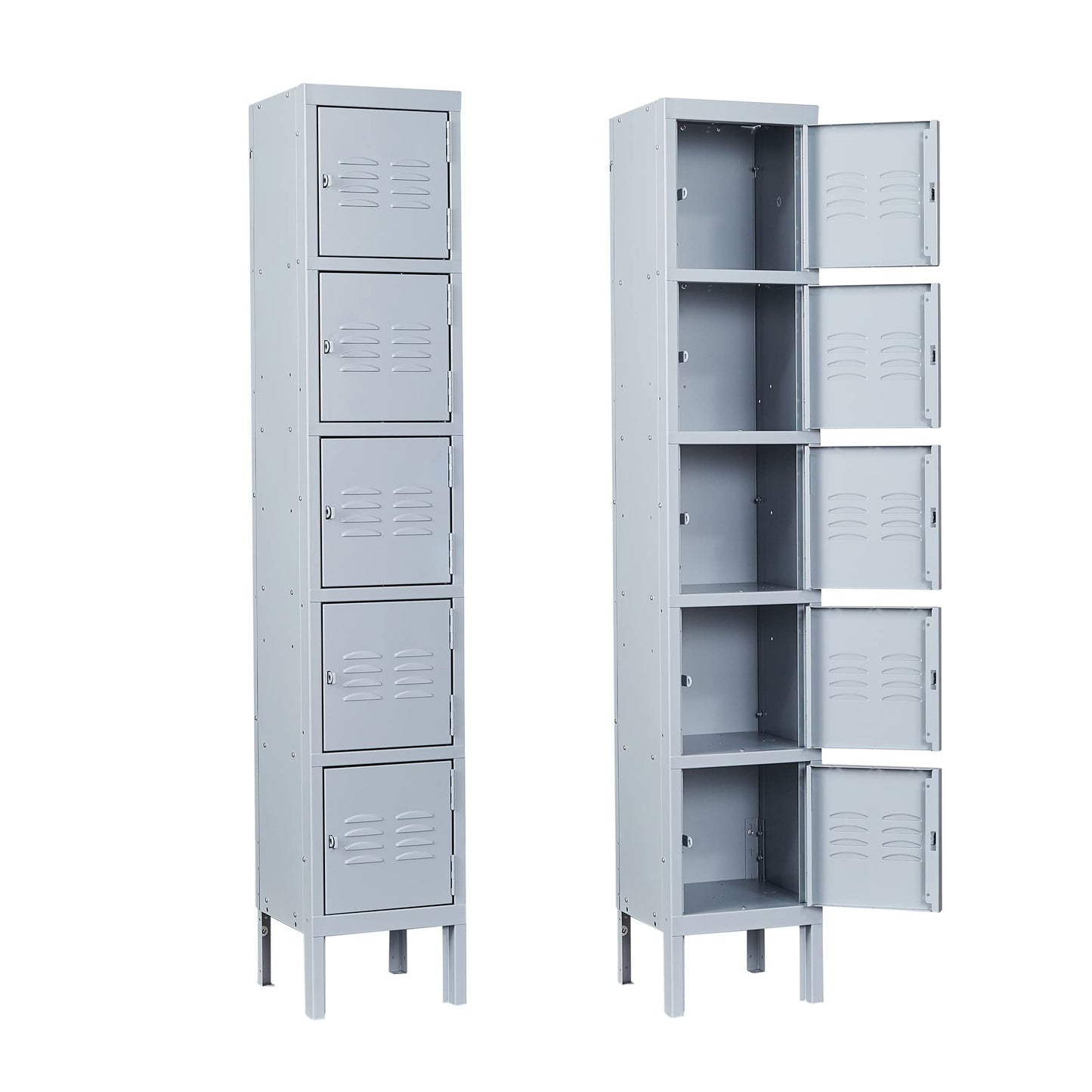 Letaya Metal Lockers, 5 Doors -66" Tall Steel Storage Cabinets Lockable for Employees, School,Gym, Home,Office,Mudroom,Industrial Lockers (Gray)