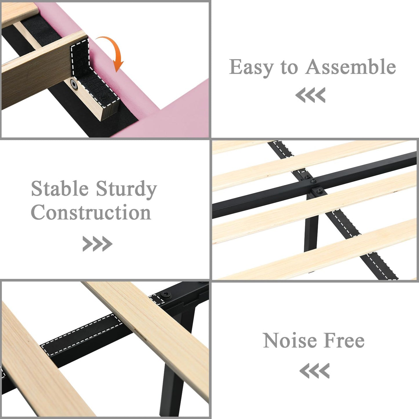 HOMBCK King Size Bed Frame, Velvet Upholstered Bed with Diamond Headboard, Modern Bed King Szie with Wooden Slats Support, No Box Spring Needed, Easy Assembly, Pink