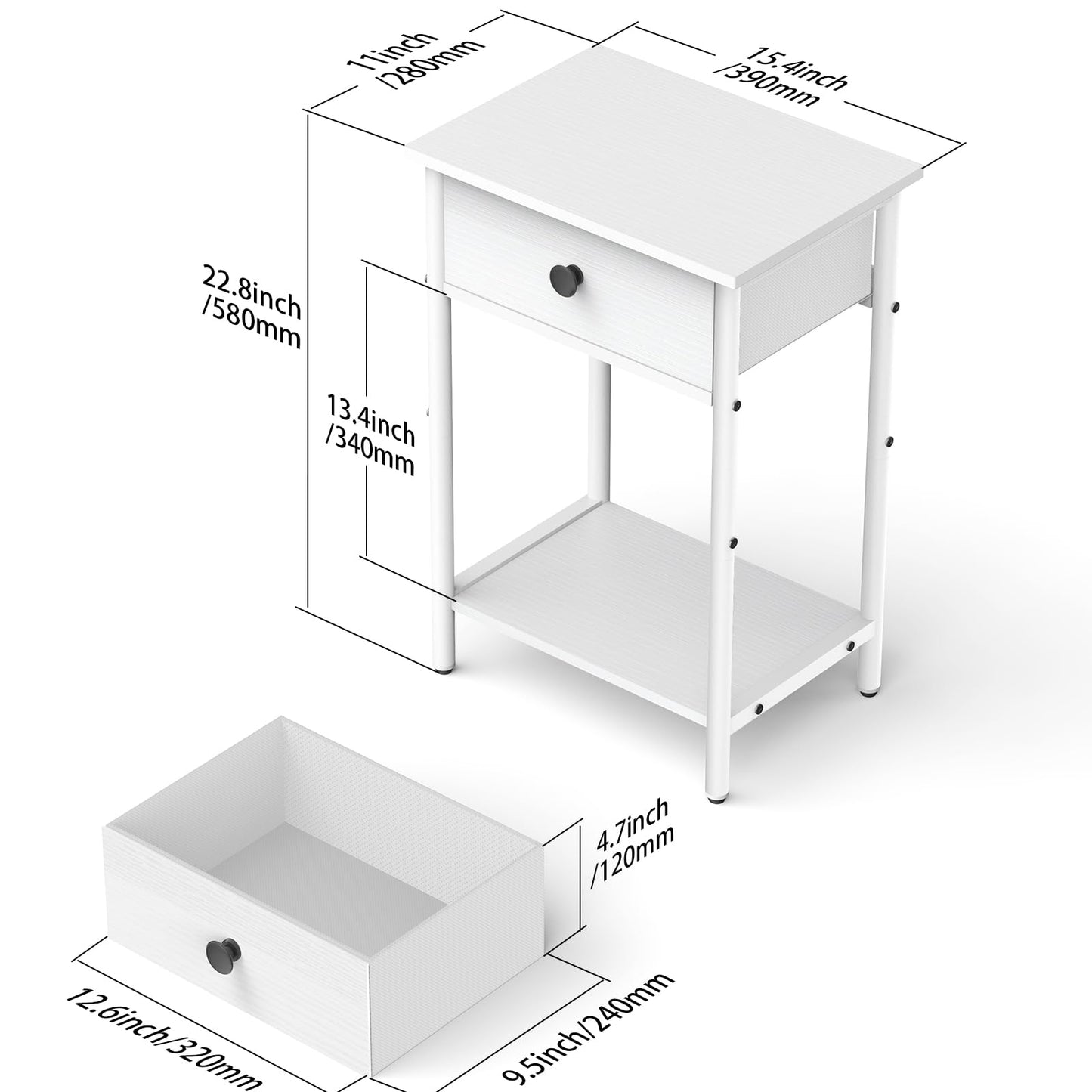 Pabroni Night Stand Bedside Tables for Small Space End Table with Drawer Side Table Night Stands with Wood Open Storage Shelf, Rustic Side Table for Bedroom, Living Room, Study, Office, Pantry