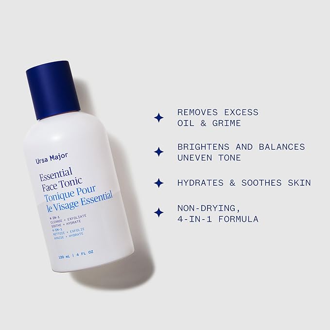 Ursa Major Essential Face Tonic | 4-in-1 Natural Toner to Cleanse, Exfoliate, Soothe and Hydrate | Vegan, Cruelty-Free, Non-Toxic | 4 Ounces