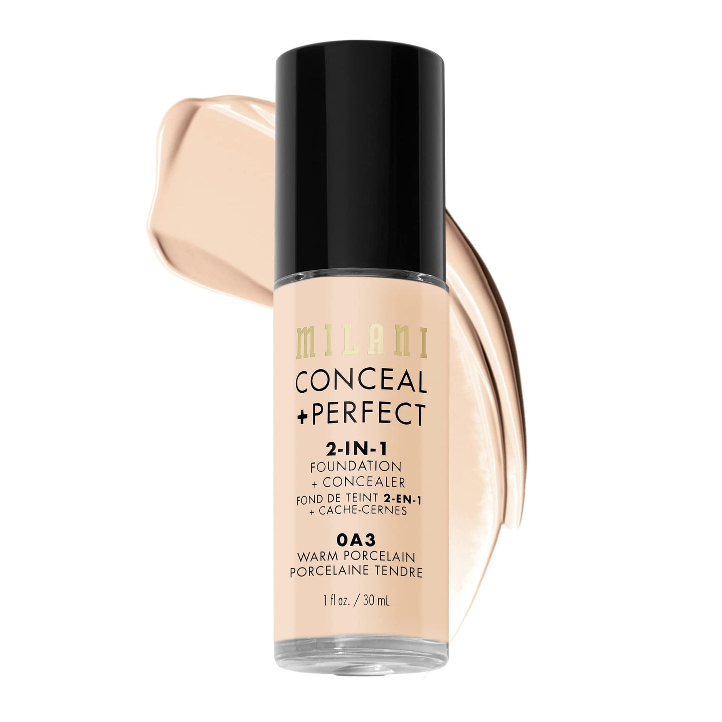 Milani Conceal + Perfect 2-in-1 Foundation + Concealer (1 Fl. Oz.) Cruelty-Free Liquid Foundation - Cover Under-Eye Circles, Blemishes & Skin Discoloration for a Flawless Complexion (Warm Porcelain)
