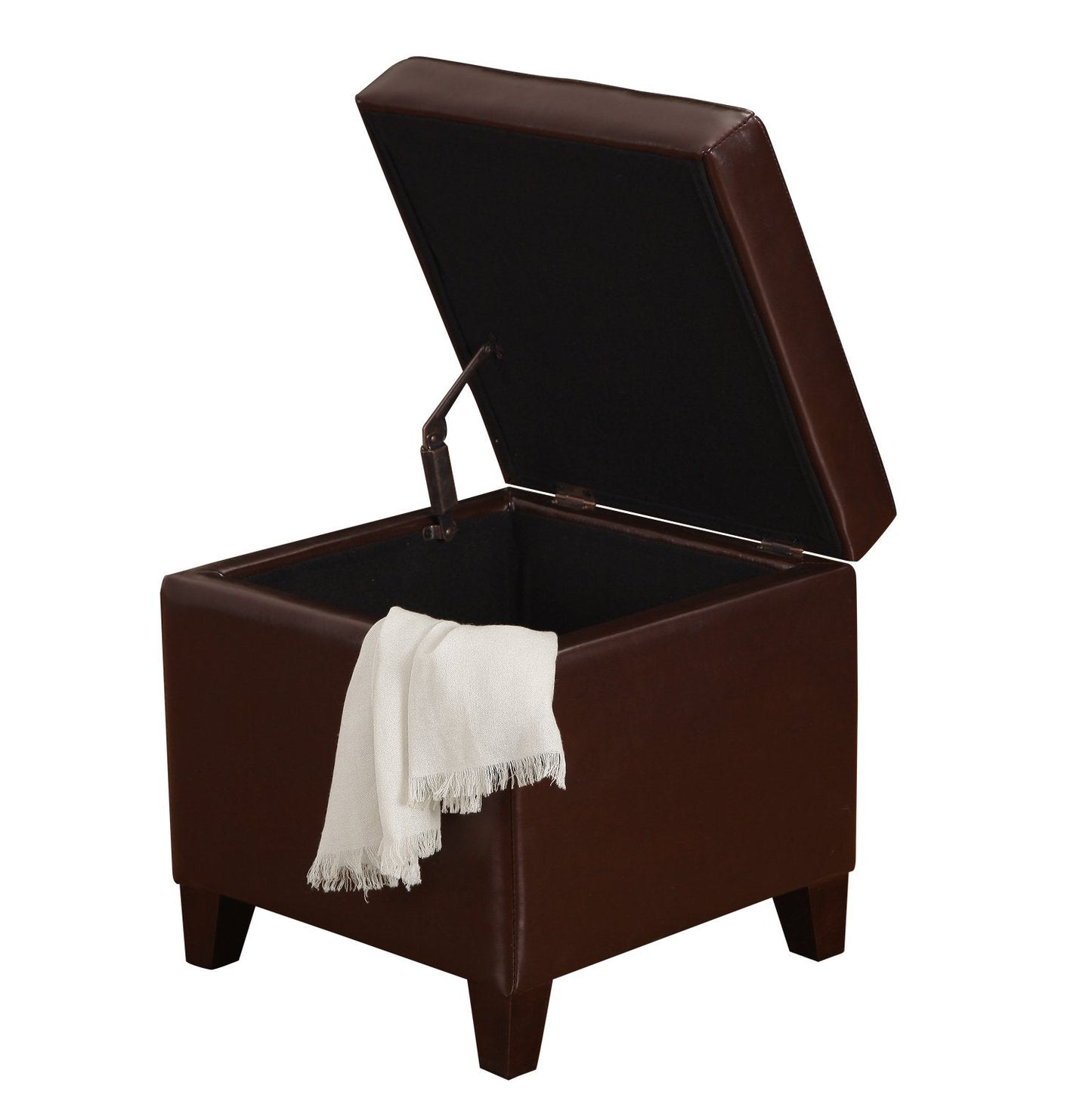 Decent Home Tufted Leather Square Storage Ottoman, Lift Top Cube Footstool with Hinged Lid Footrest with Wood Legs (Brown)