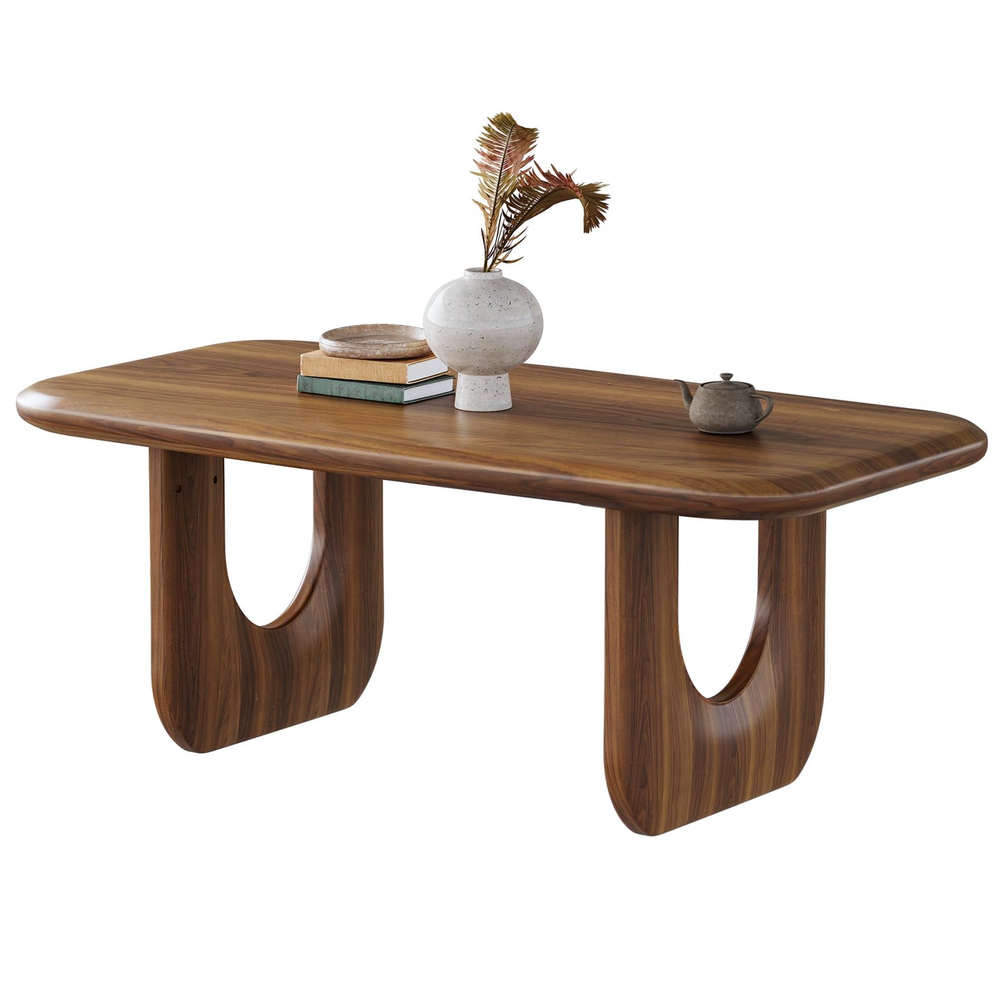LITTLE TREE Farmhouse Coffee Table, 47 Inches Wooden Rectangular Center Tables with Rounded Corners, Modern Coffee Tables Low Cocktail Tea Furniture for Living Room (Rustic Brown)