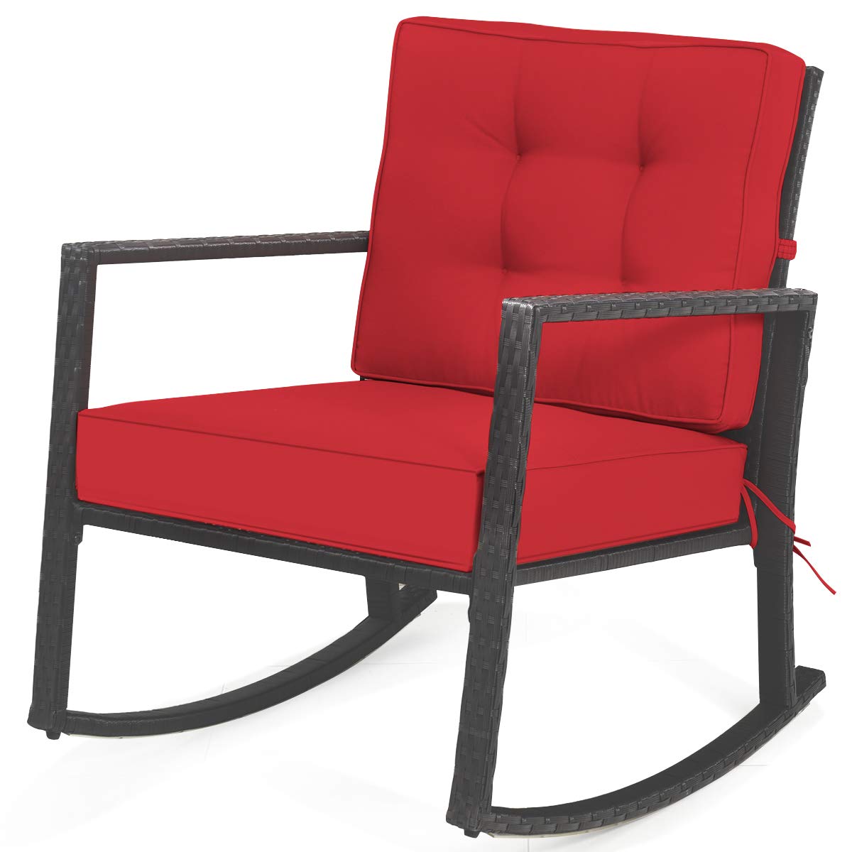 HAPPYGRILL Wicker Rocking Chair, Outdoor Patio Glider Chair with Heavy-Duty Frame, Thick Cushion, Rattan Rocking Chair for Backyard Garden Porch