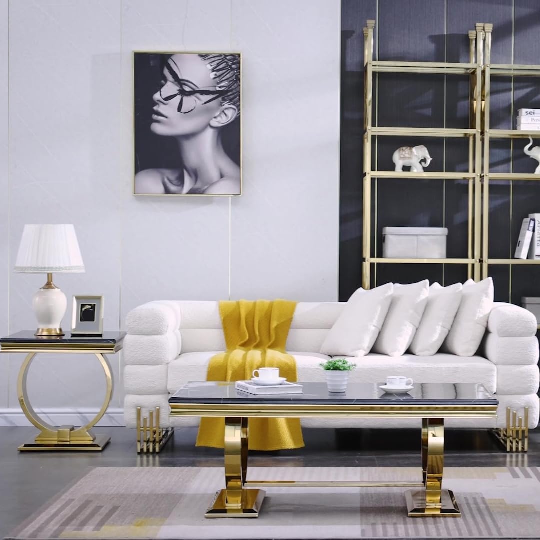 ACEDÉCOR Gold Coffee Table for Living Room, 48 inch Rectangular Black and Gold Coffee Table with Polished Stainless Steel U Base