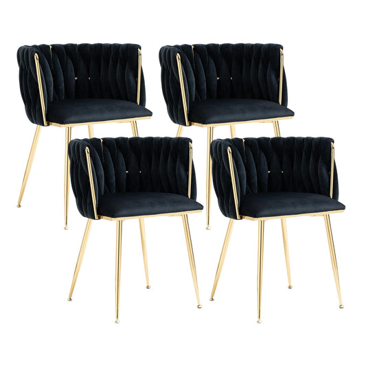 ECHINGLE Velvet Dining Chairs Set of 4, Modern Upholstered Woven Dining Chairs with Gold Metal Legs, Modern Accent Chairs for Dining Room, Vanity, Kitchen, Living Room(Black)