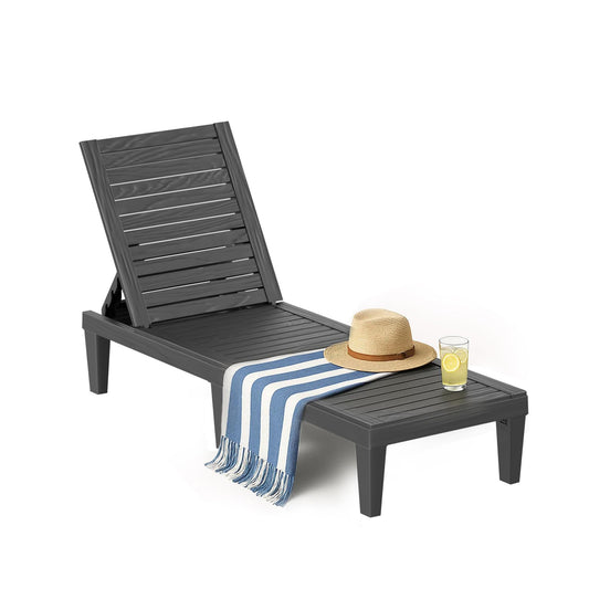 EasyUp Resin Chaise Lounge Chairs with 5-Position Backrest, UV & Fade-Resistant, Waterproof for Garden, Pool, Beach & Patio (Set of 1-Black)