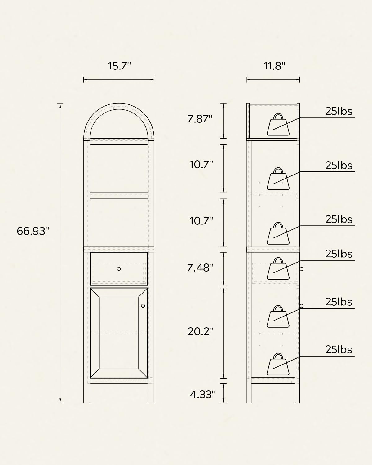 MoomJiee 67" Tall Arched Bathroom Storage Cabinet, 5 Tiers Arch Kitchen Pantry Cabinet with 1 Door and 1 Drawer, Farmhouse Arched Bookcase with 2 Adjustable Shelves for Bathroom, Kitchen, Natural Oak