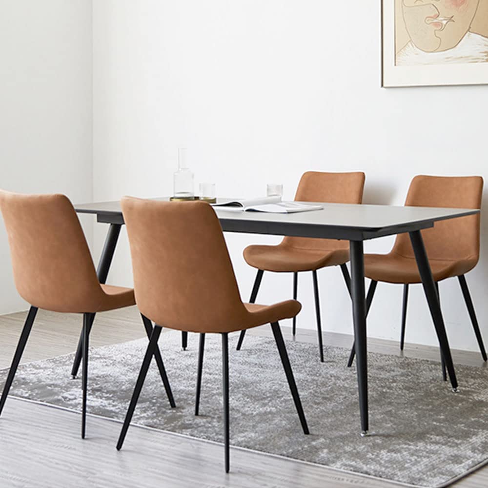 HIPIHOM Dining Chairs Set of 2, Modern Kitchen & Dining Room Chairs, Upholstered Faux Leather Cushion Seat and Sturdy Metal Legs (2 Brown Chairs)