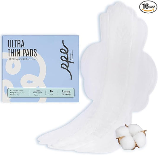 100% Large Organic Pads for Women, Ultra Thin Heavy Flow Sanitary Pad with Wings, Unscented Cotton Pads Menstrual, Super Absorbency Feminine Pad Extra Coverage Period (Large, Size 4, 16ct)