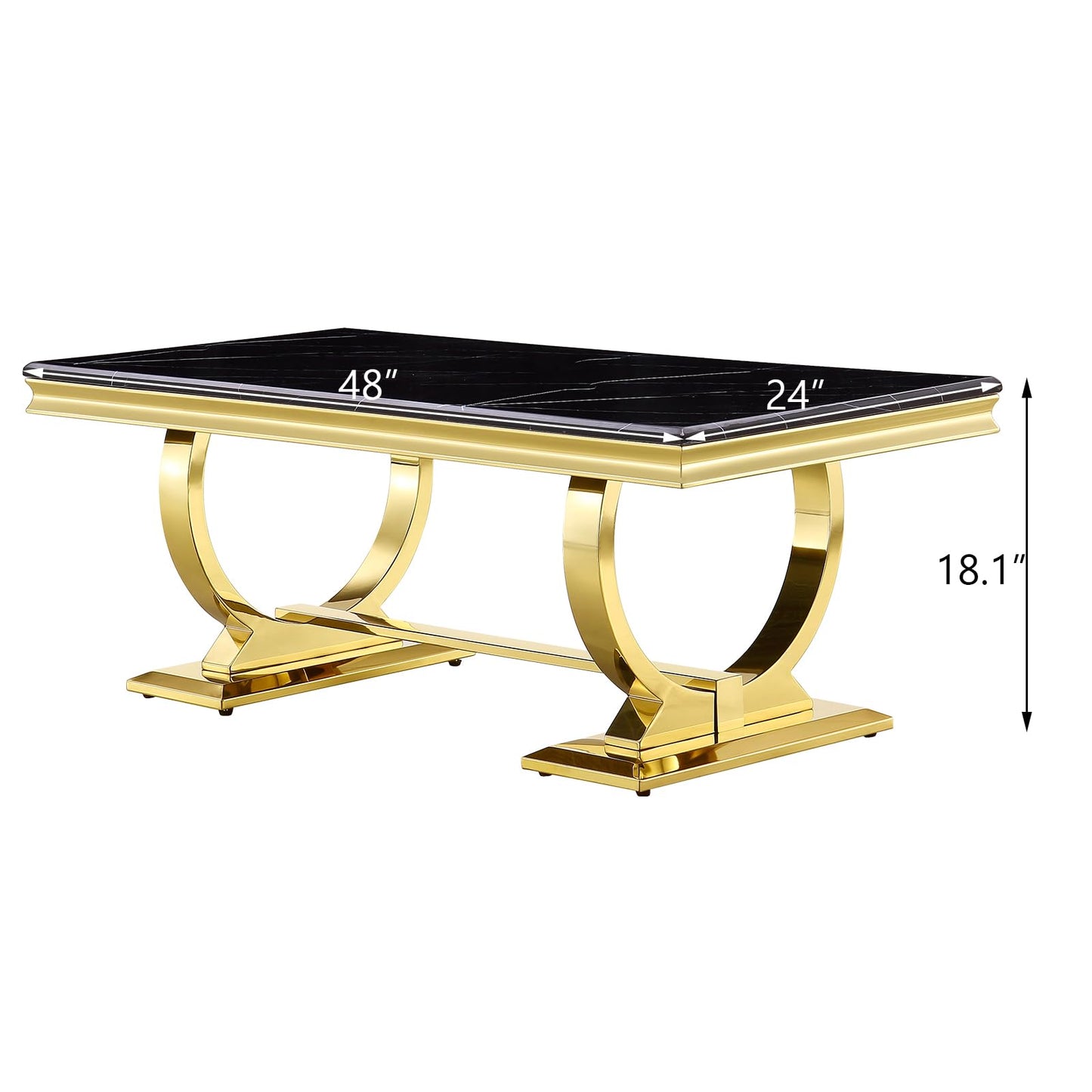 ACEDÉCOR Gold Coffee Table for Living Room, 48 inch Rectangular Black and Gold Coffee Table with Polished Stainless Steel U Base