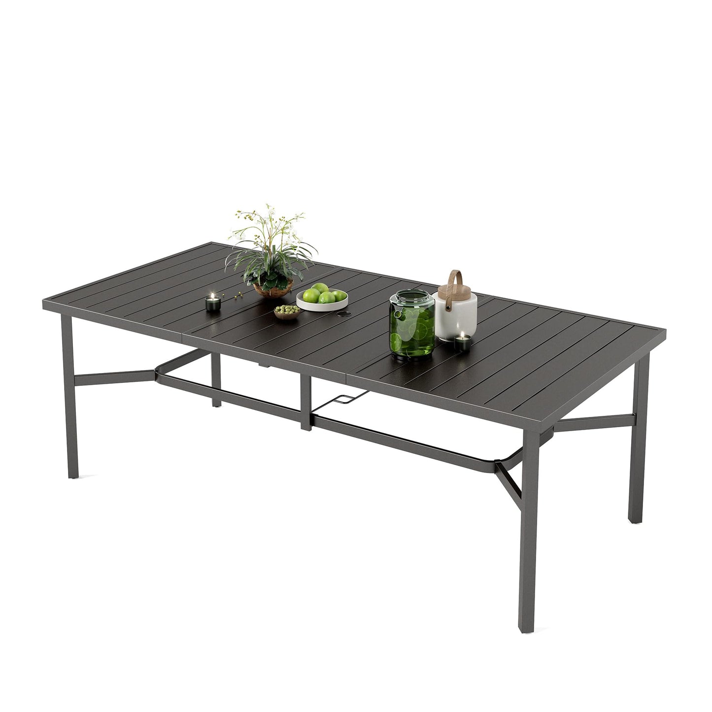 MIXPATIO Outdoor Patio Dining Table for 8, 83" x 39" Rectangular Metal Patio Dining Table with 1.7" Umbrella Hole for Garden, Backyard and Porch