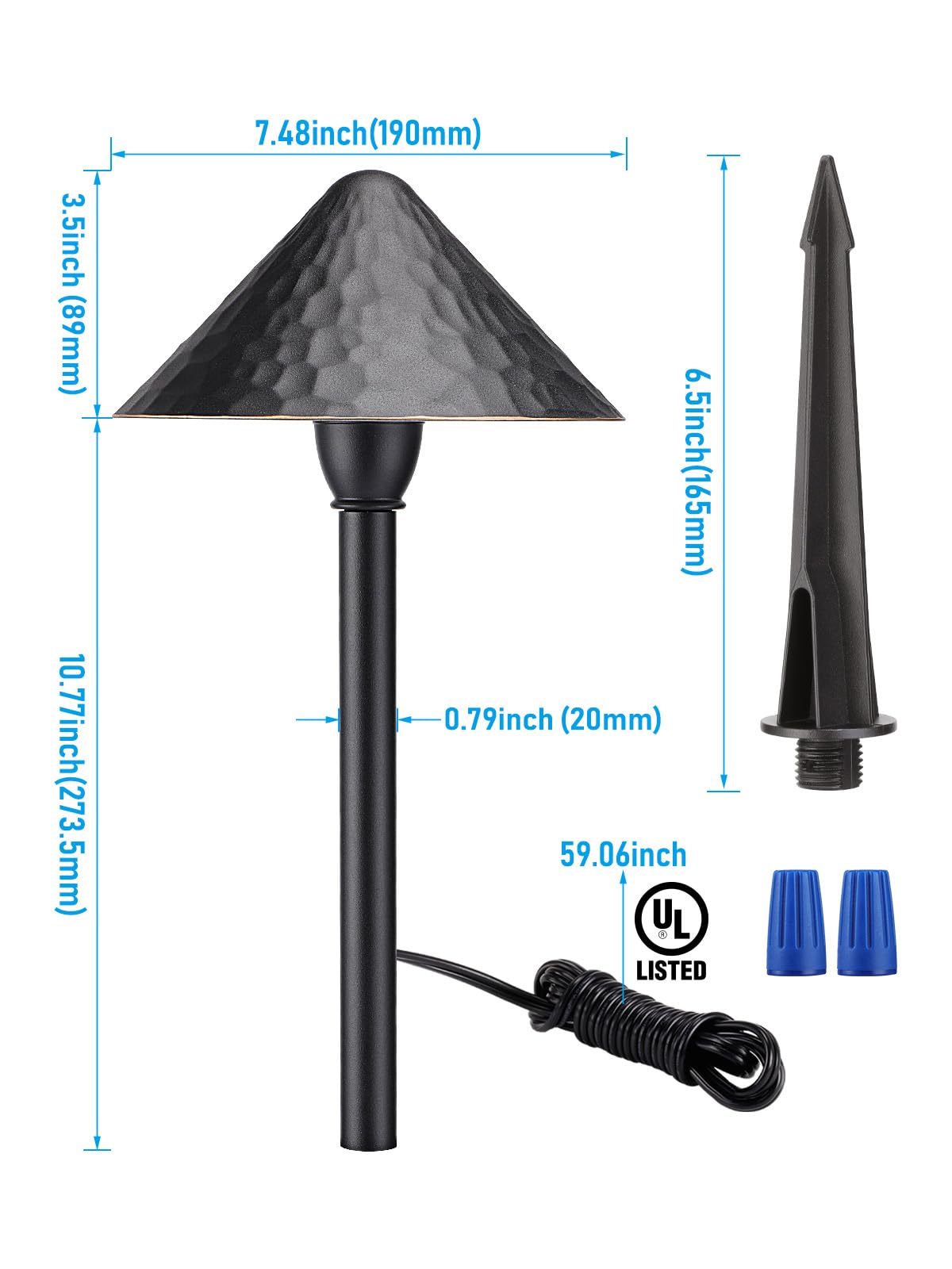 LEONLITE 12-Pack Low Voltage Pathway Lights, 3W 12-24V AC/DC CRI90+ Low Profile LED Landscape Path Lights, Cone Head with Vintage Texture & Vintage Golden Edge, IP65 Waterproof, Black Aluminum Housing
