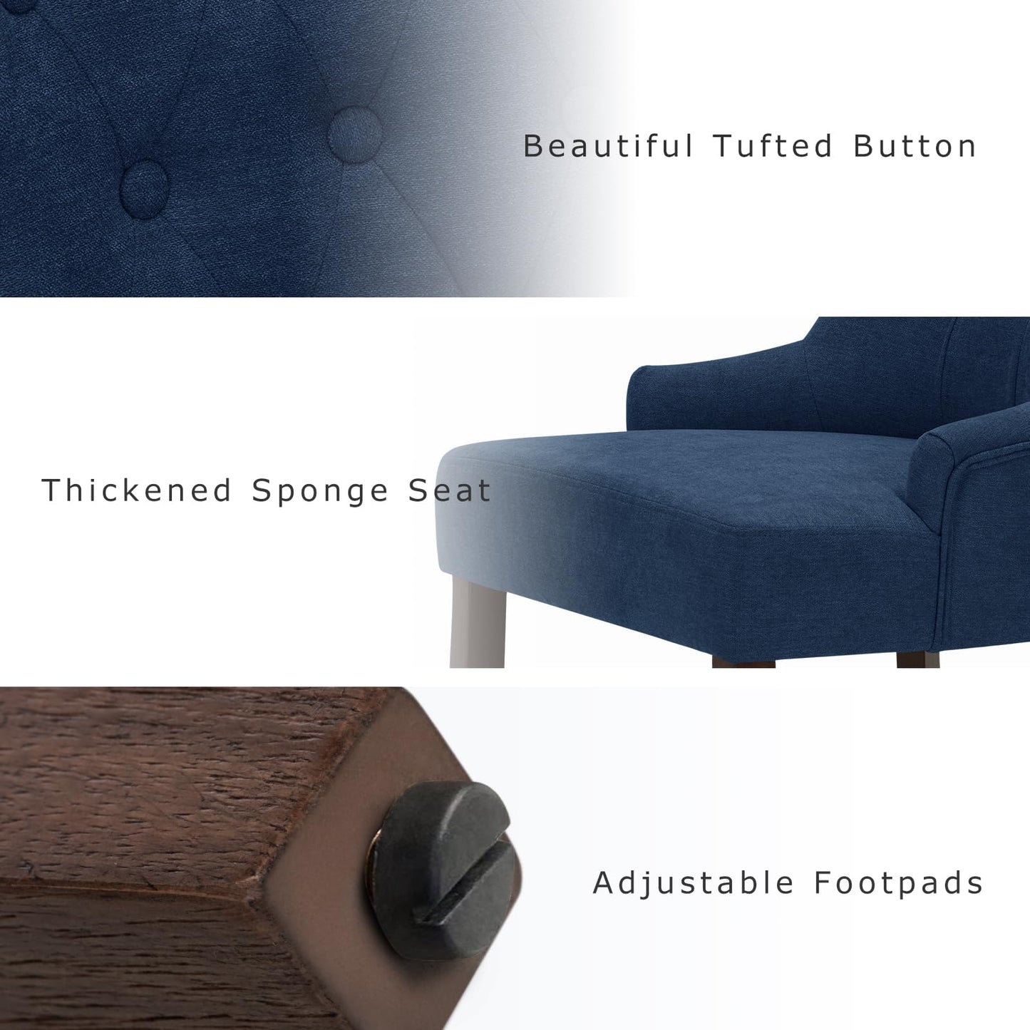 COLAMY Wingback Upholstered Dining Chairs Set of 6, Fabric Dining Room Chairs with Tufted Button, Living Room Chairs for Home Kitchen, Blue
