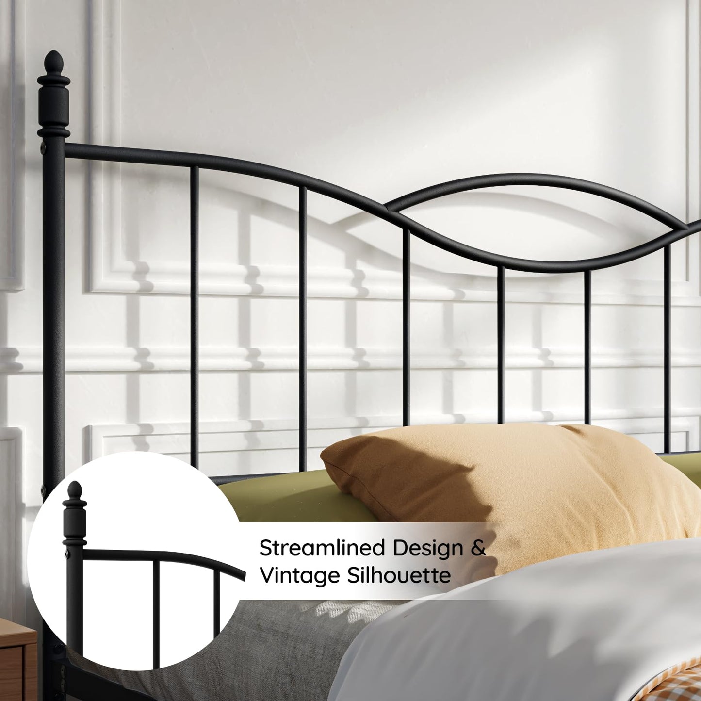 Florise King Size Bed Frame with Headboard,Metal Platform Bed Frame Mattress Foundation with Footboard, Under Bed Storage, Strong Metal Slats Support, No Box Spring Needed, Black