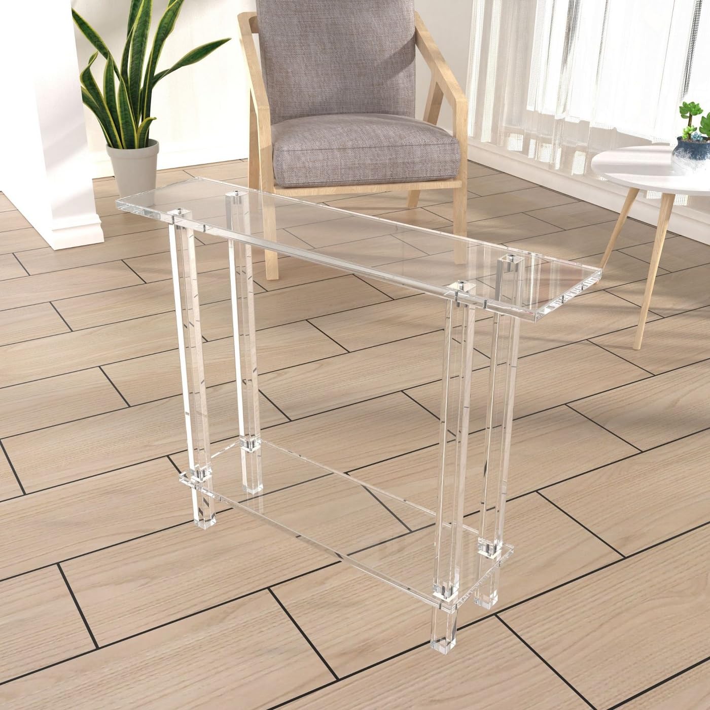 Clear Acrylic Narrow Console Sofa Table, 40inch Acrylic Console Table Entryway Tablé Narrow Long Console Table Modern Tablé Hallway Table Couch Table Transparent Color