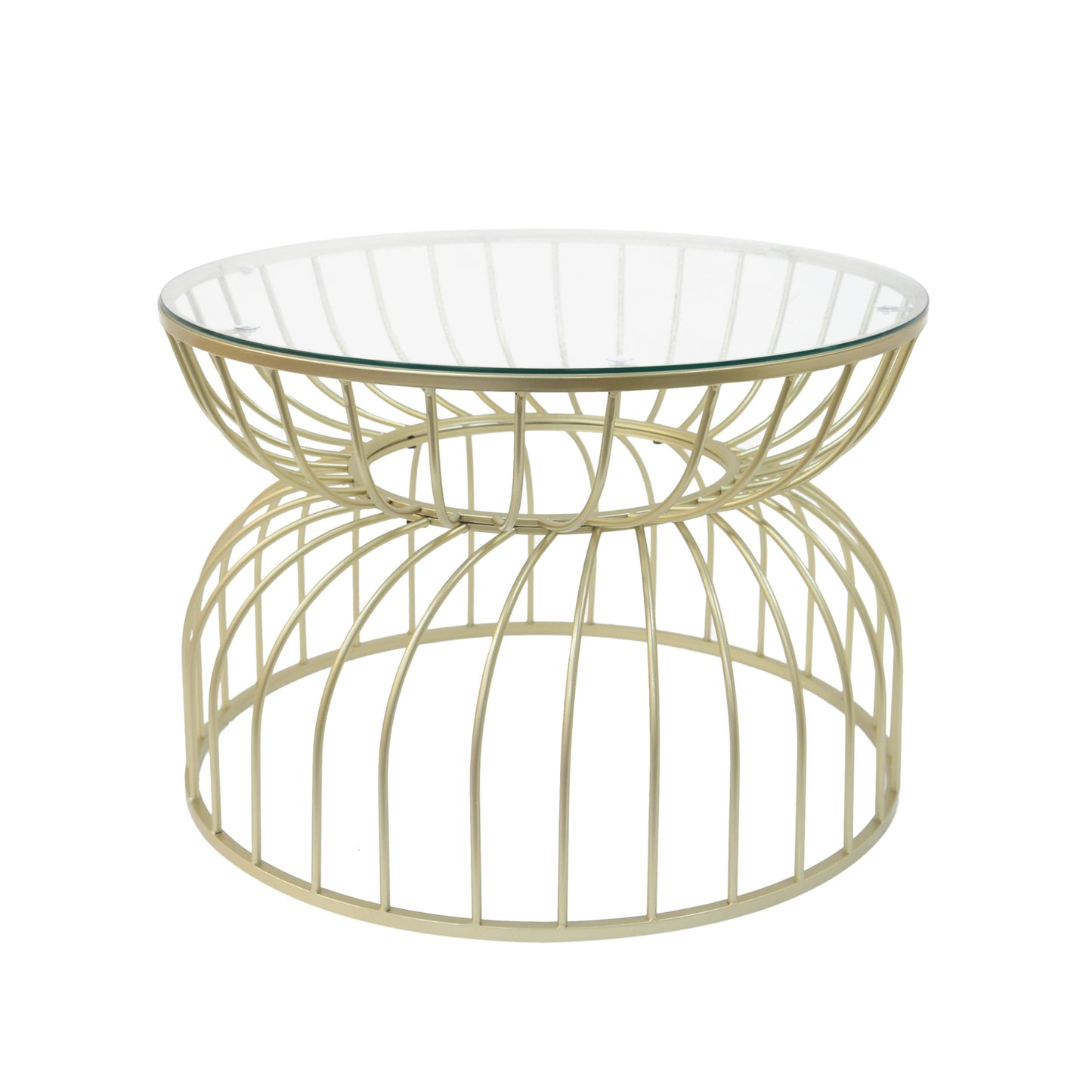 Rpuzonier 27.50" Round Glass Top Coffee Table for Living Room, Small Circle Gold Center Table with Hollow Lines, Hourglass Curved Lines Frame, Modern Sofa Side Table for Home, Office, Apartment