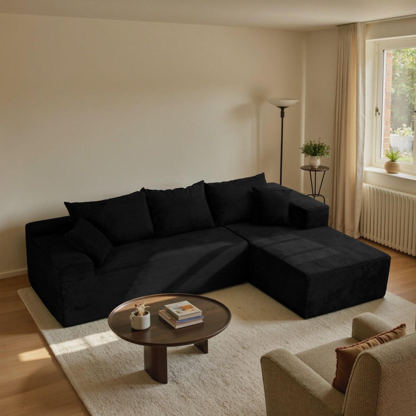 Black Cloud Couch Sectional Sofa in Box with L-Shape Chaise,Modern Modular Couches Upholstered with Deep Seat for Living Room,No Assembly Required